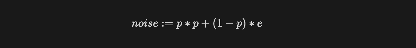 Formula defining noise as p squared plus (1 minus p) times e